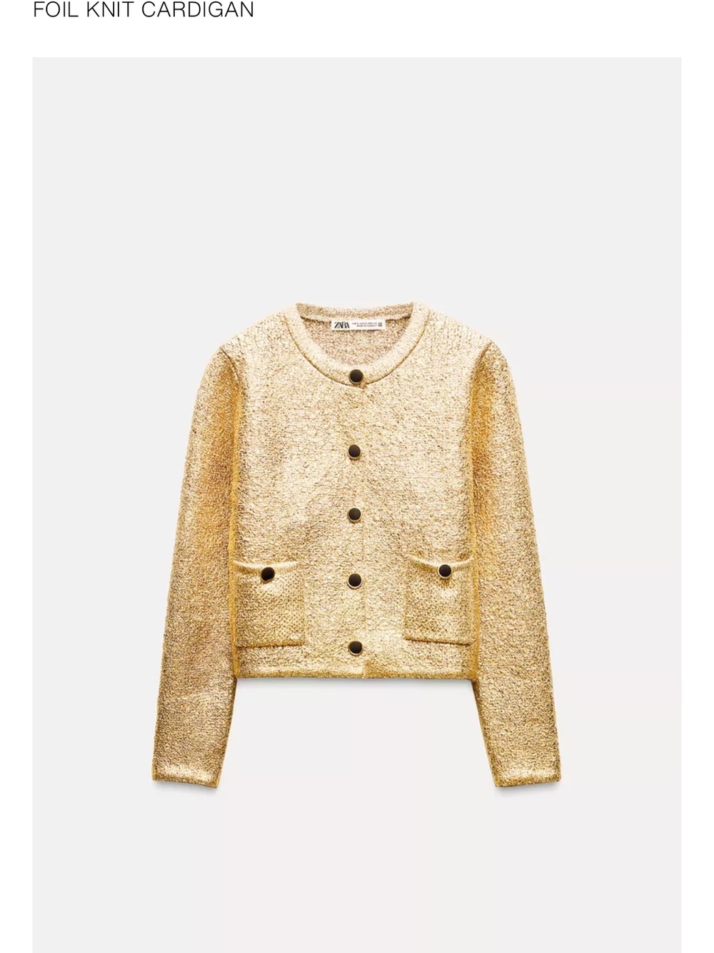 Zara  Metallic Gold Foil Knit Cardigan